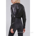 Trendy Clothing Ladies V Neck PU Leather Jacket